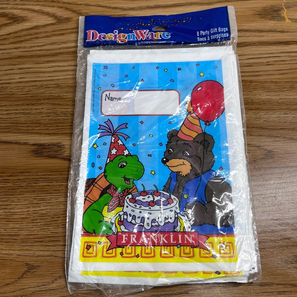 DesignWare Franklin the Turtle Party Gift Bags Plastic 8 Count Vintage 1986 90s